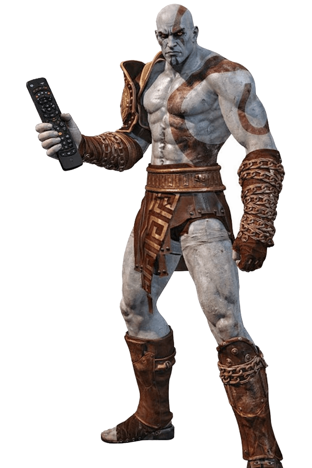 Kratos segurando controle de TV